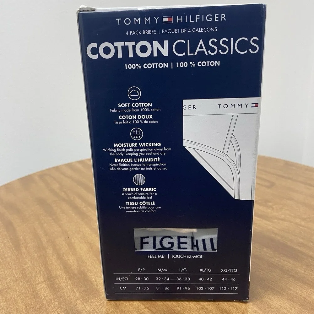TOMMY HILFIGER Briefs Mens Small Navy White Red 4-Pack 100% Cotton Classics Logo
